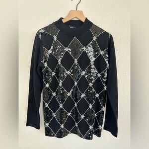 NWT Radzoli Black and Silver Sequin Top